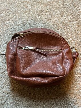 Pebbled Leather Mini Crossbody in Chestnut Brown